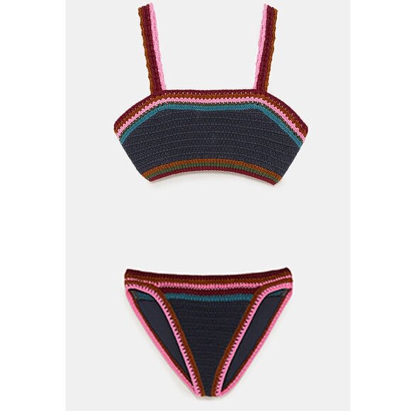 Zara Lined Crochet Bikini Set M - Picture 1 of 6